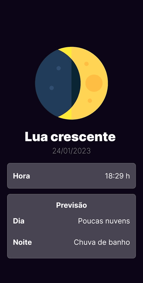 Tela do aplicativo Moon Phases